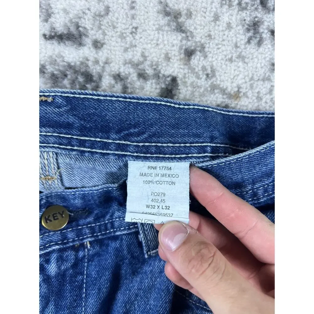 Key Carpenter Jeans Mens 32x32 Blue Medium Wash Workwear Utility Hammer Loop